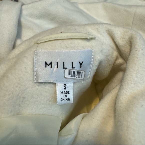 Milly Fringe Trim Long Sleeve Wool Blend Chunky Coat Cream Sz Small - Picture 7 of 8